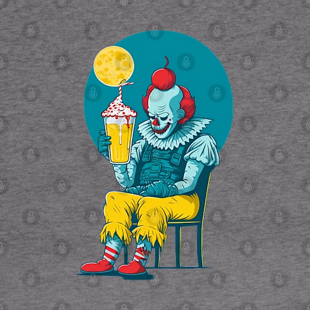 Twisted Refreshment: Evil Clown Unwinds by zoocostudio